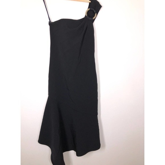 Shoshanna Eonia Dress One-Shoulder Gown Jet Midnight Stretch Crepe Sheath US 6 - Picture 4 of 11